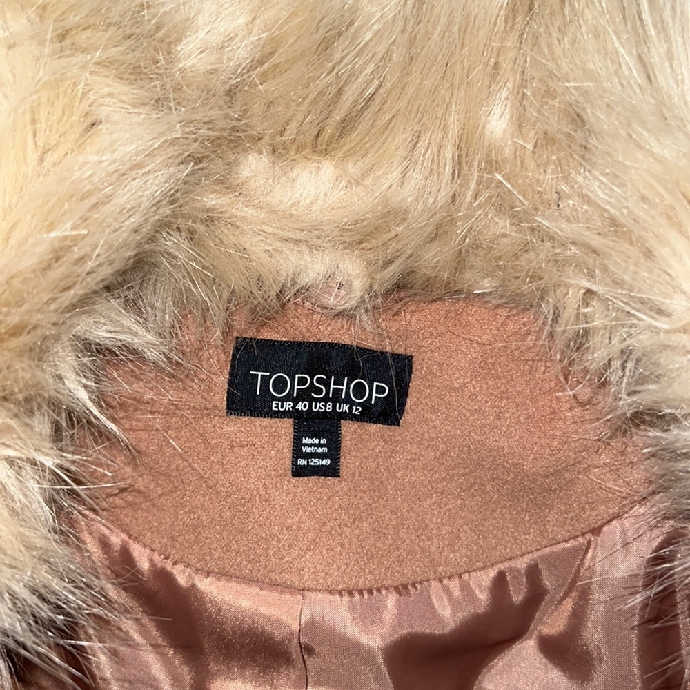 Topshop Naomi faux fur collar camel coat size 8 - Picture 2 of 4